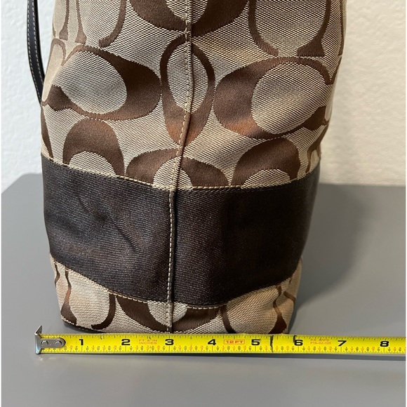 Coach Authentic Brown & Tan Signature
Stripe Shoulder Tote Purse Bag - Picture 4 of 7